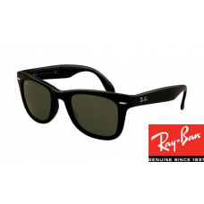 Replica Ray-Ban RB4105 Folding Wayfarer Sunglasses Black Frame Green Lens
